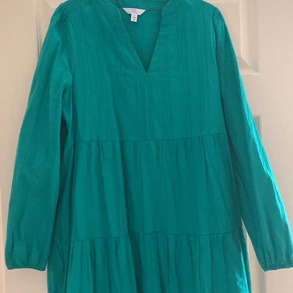 Green Cotton Long Sleeve Tiered Dress - Picture 7 of 7
